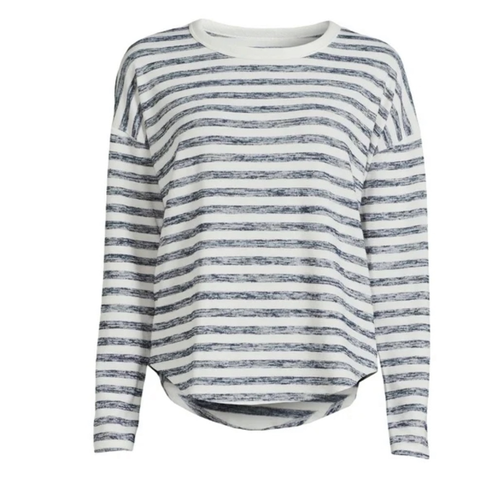 Time and Tru Women's Stripe Hacci Knit T-Shirt with Long Sleeves